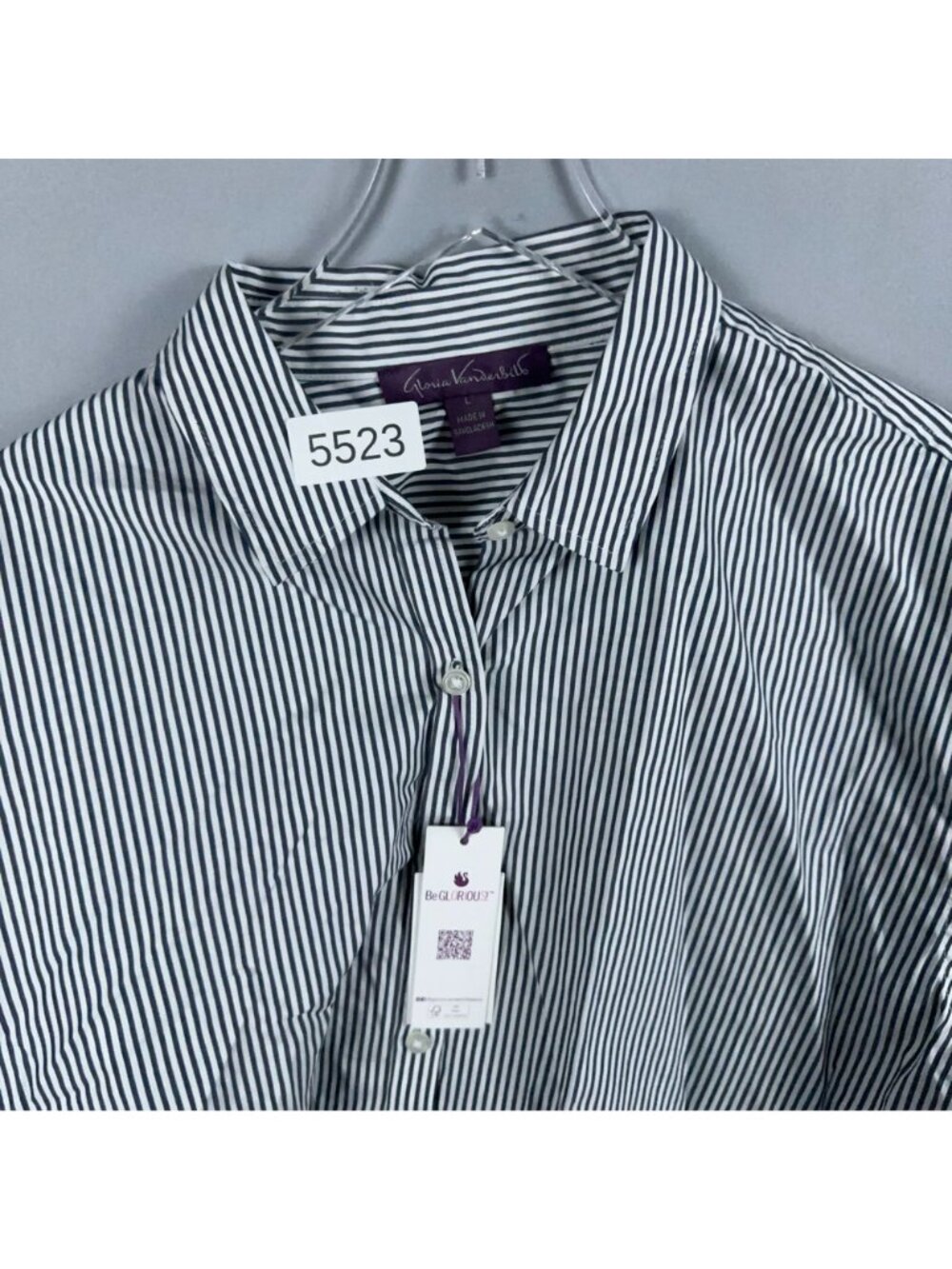 Gloria Vanderbilt Button-Down Shirt Size Large Black White 100% Cotton Striped - Picture 15 of 15